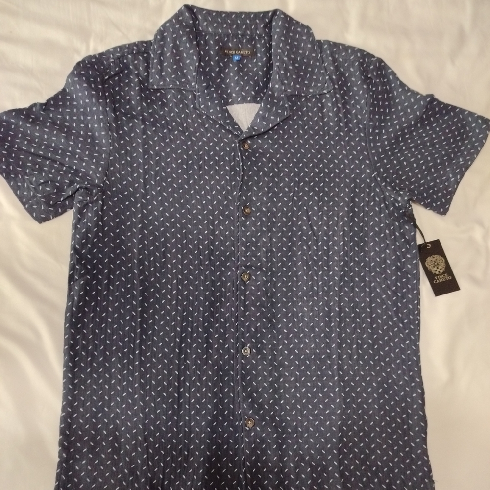 Vince Camuto Medium Short Sleeve Button Up Shirt Men's Dark Navy Blue New